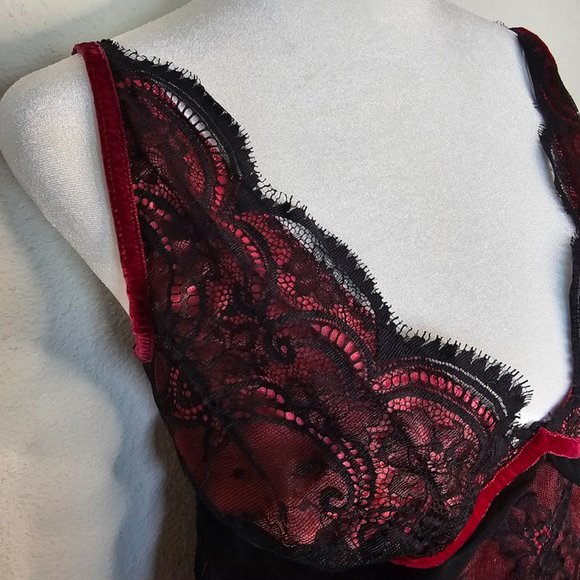 Moda International Top Lace Bustier Cami Spaghetti Strap Lace Red Women's Large - Picture 4 of 11